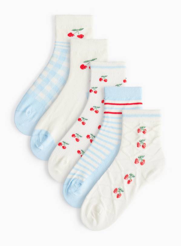 Cherry Print & Gingham Socks 5 Pack  9-12